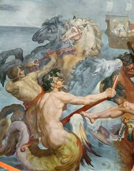 Die Odyssee, Detail der Tritonen und der Pferde aus Neptuns Wagen, 1554-56